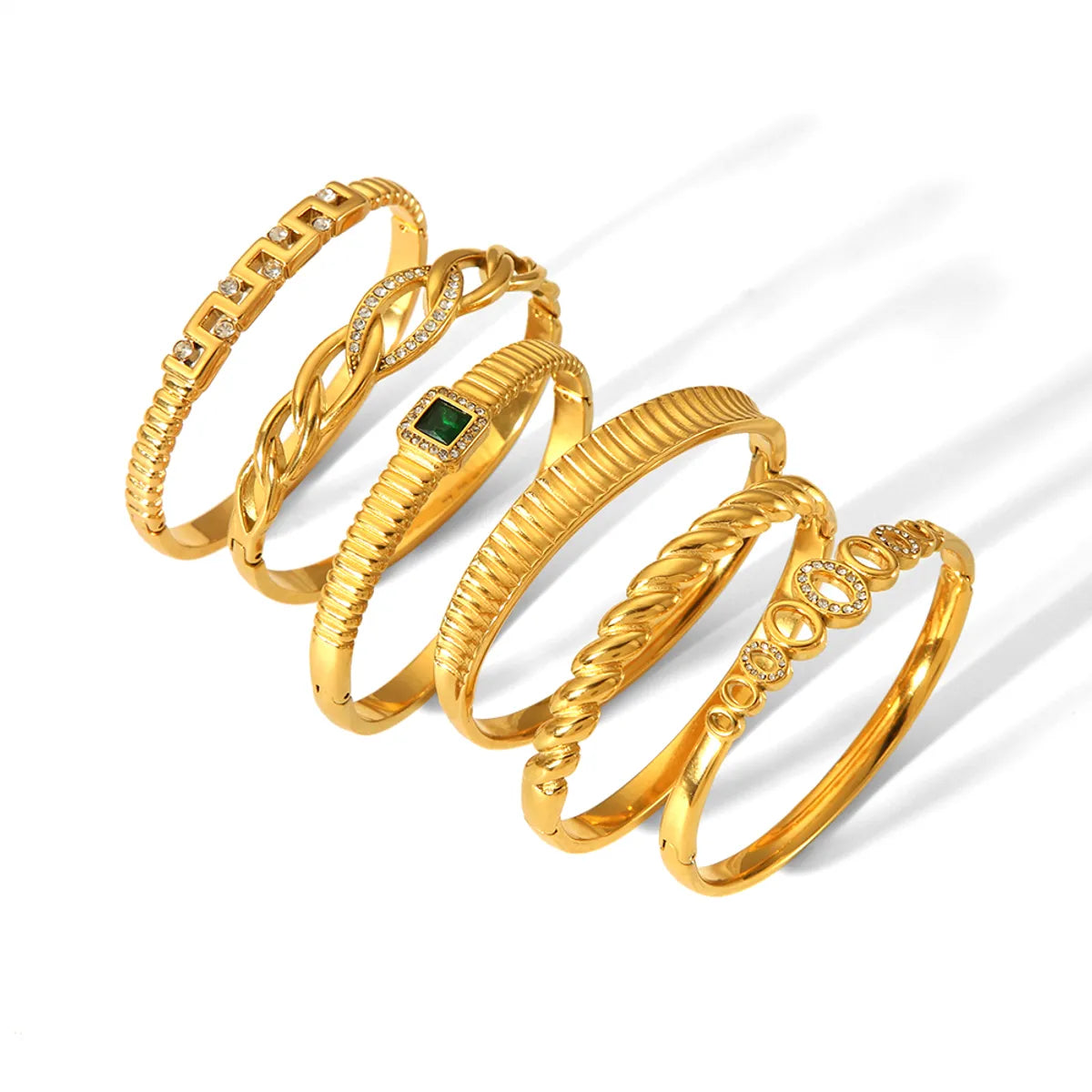 Vintage Style Roman Style Geometric 304 Stainless Steel 18K Gold Plated Zircon Bangle In Bulk