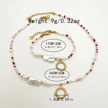 Vintage Style Roman Style Sun Stainless Steel Imitation Pearl Beaded Plating Gold Plated Bracelets Necklace