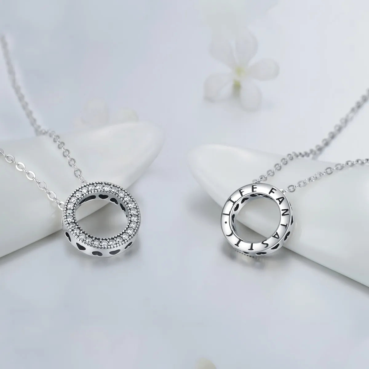 Vintage Style Romantic Letter Heart Shape Sterling Silver Plating Hollow Out Inlay Zircon Thai Silver Pendant Necklace