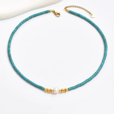 Vintage Style Round Freshwater Pearl Stone Beaded Handmade Plating 18k Gold Plated Women's Necklace