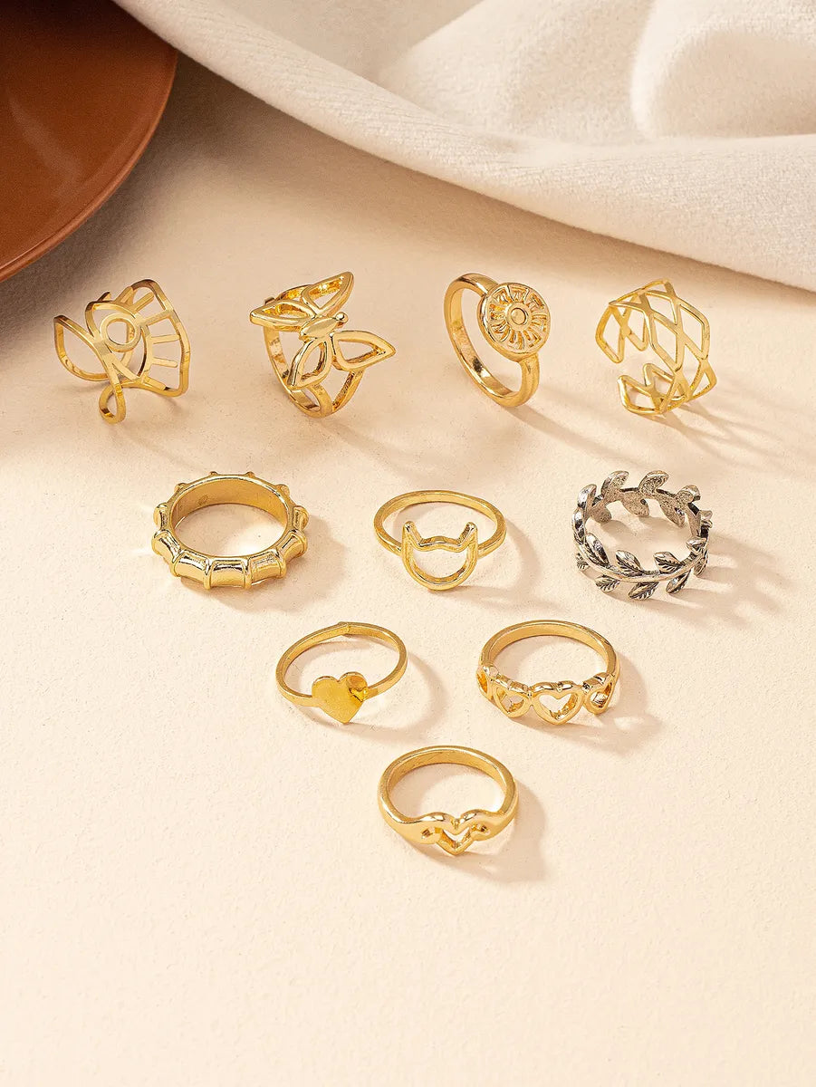 Vintage Style Round Leaves Heart Shape Alloy Women's Open Rings