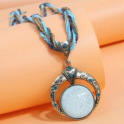 Vintage Style Round Resin Rhinestones Alloy Wholesale Pendant Necklace