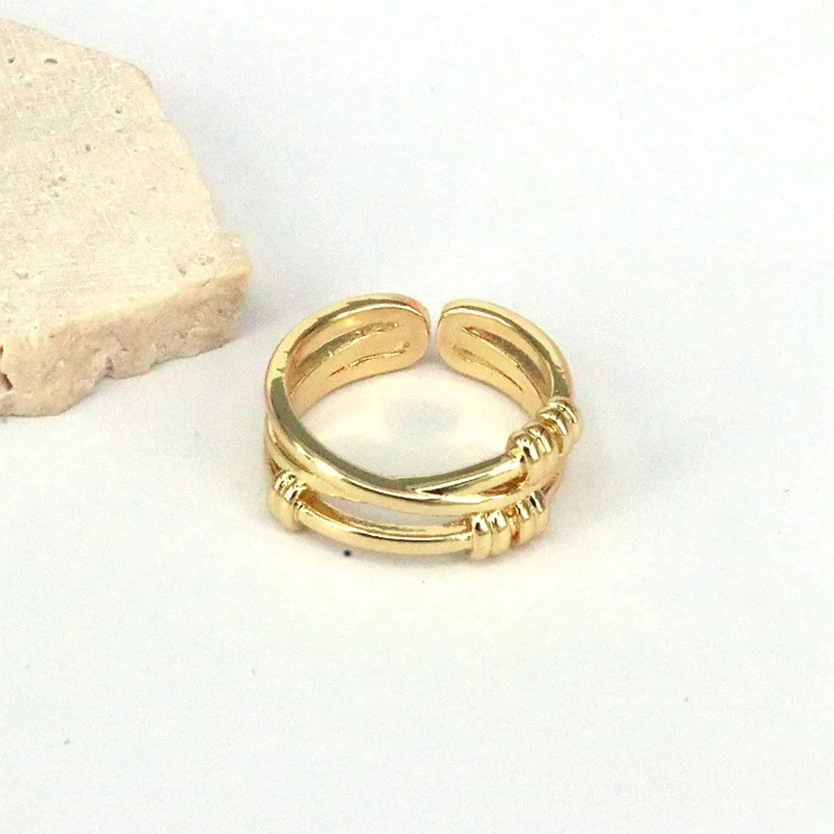 Vintage Style Round Solid Color Copper Gold Plated Open Rings In Bulk