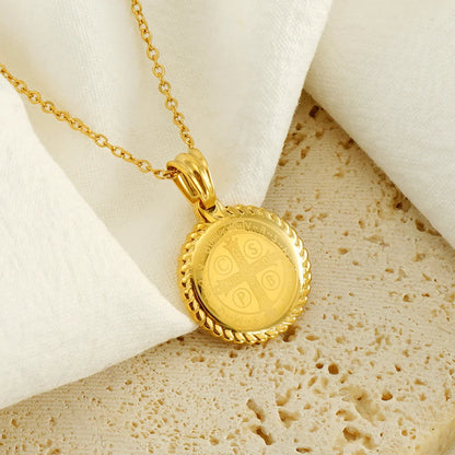 Vintage Style Round Stainless Steel Polishing Plating 18k Gold Plated Pendant Necklace