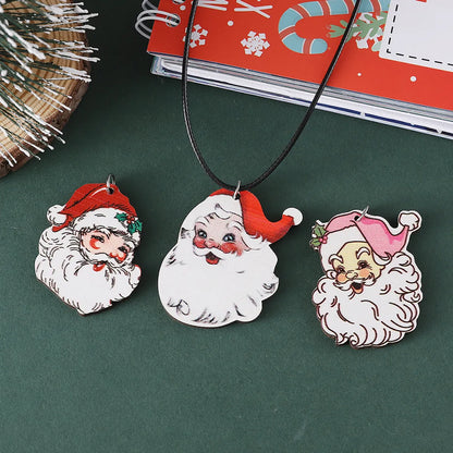 Vintage Style Santa Claus Wood Christmas Women's Necklace