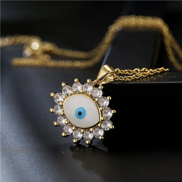 Vintage Style Shiny Devil's Eye Copper Plating Inlay Zircon 18k Gold Plated Pendant Necklace