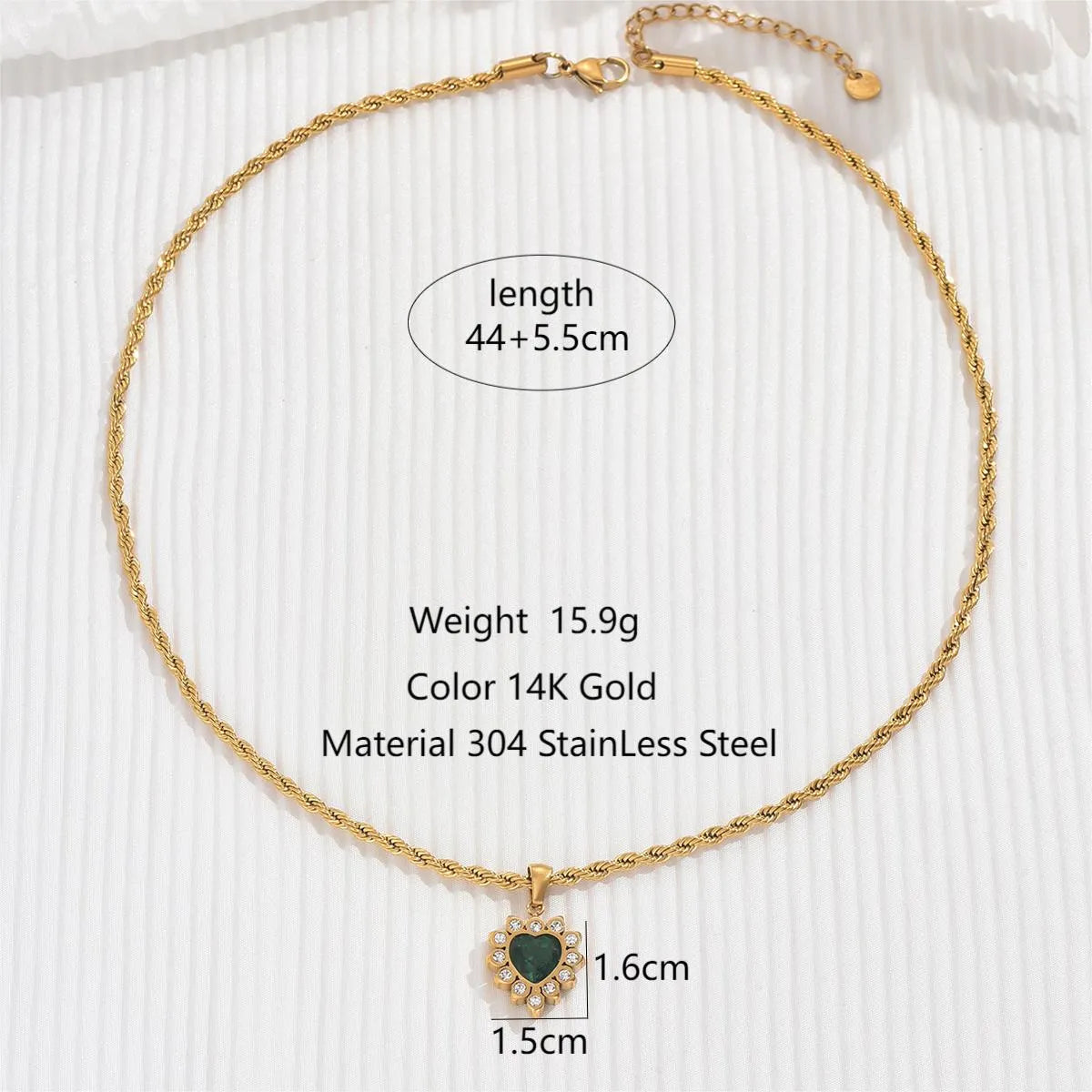 304 Stainless Steel 14K Gold Plated Vintage Style Shiny Plating Round Heart Shape Zircon Pendant Necklace