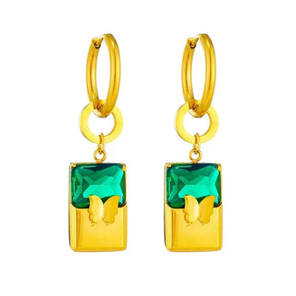 Vintage Style Simple Style Butterfly Rectangle Titanium Steel Plating Inlay Zircon 18k Gold Plated Earrings Necklace