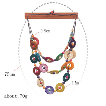 Vintage Style Simple Style Circle Round Wooden Beads Coconut Shell Charcoal Women'S Three Layer Necklace