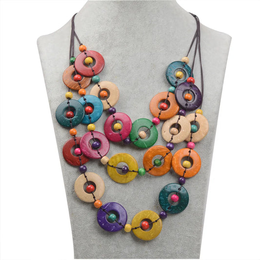 Vintage Style Simple Style Circle Round Wooden Beads Coconut Shell Charcoal Women'S Three Layer Necklace