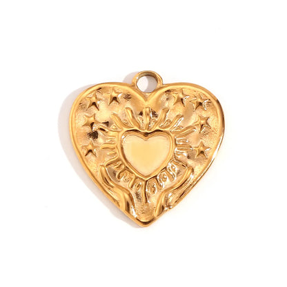 1 Piece 304 Stainless Steel 18K Gold Plated Cross Heart Shape Sandblasted Polished Pendant