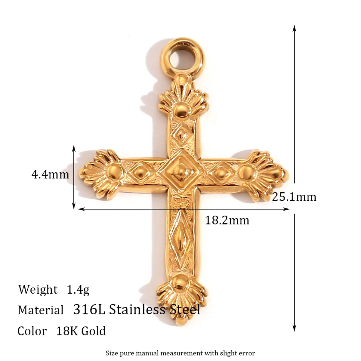 1 Piece 304 Stainless Steel 18K Gold Plated Cross Heart Shape Sandblasted Polished Pendant