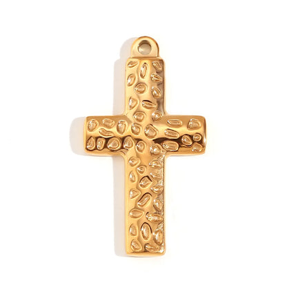 1 Piece 304 Stainless Steel 18K Gold Plated Cross Heart Shape Sandblasted Polished Pendant