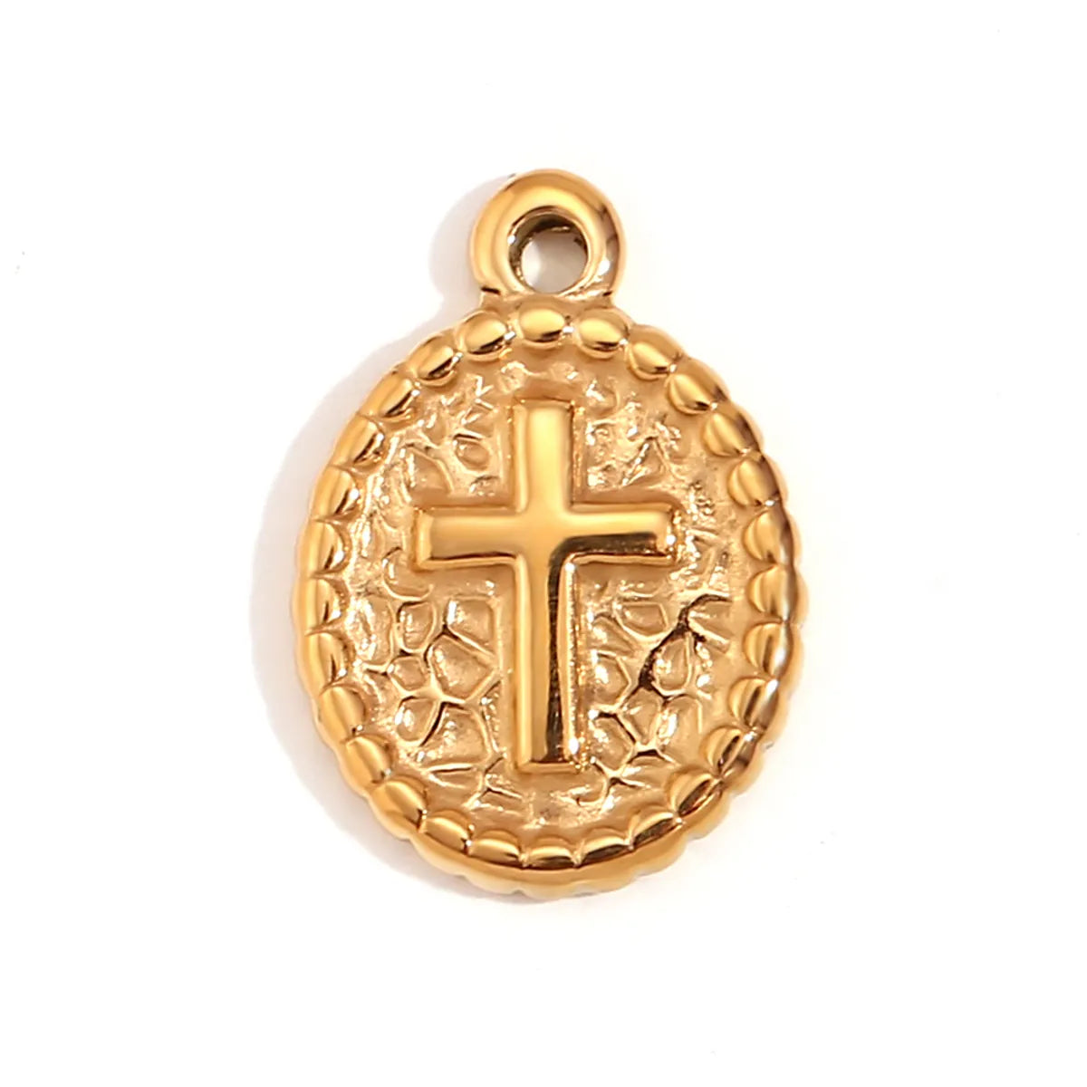 1 Piece 304 Stainless Steel 18K Gold Plated Cross Heart Shape Sandblasted Polished Pendant