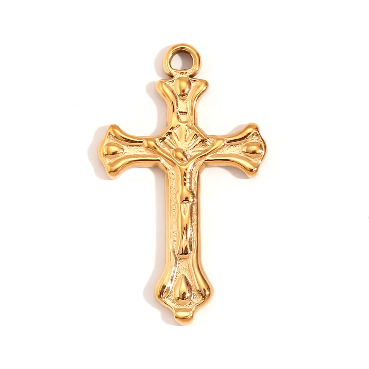 1 Piece 304 Stainless Steel 18K Gold Plated Cross Heart Shape Sandblasted Polished Pendant