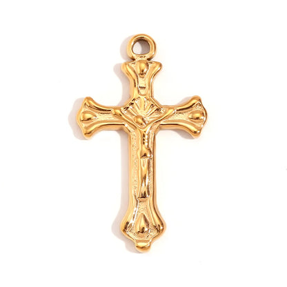 1 Piece 304 Stainless Steel 18K Gold Plated Cross Heart Shape Sandblasted Polished Pendant