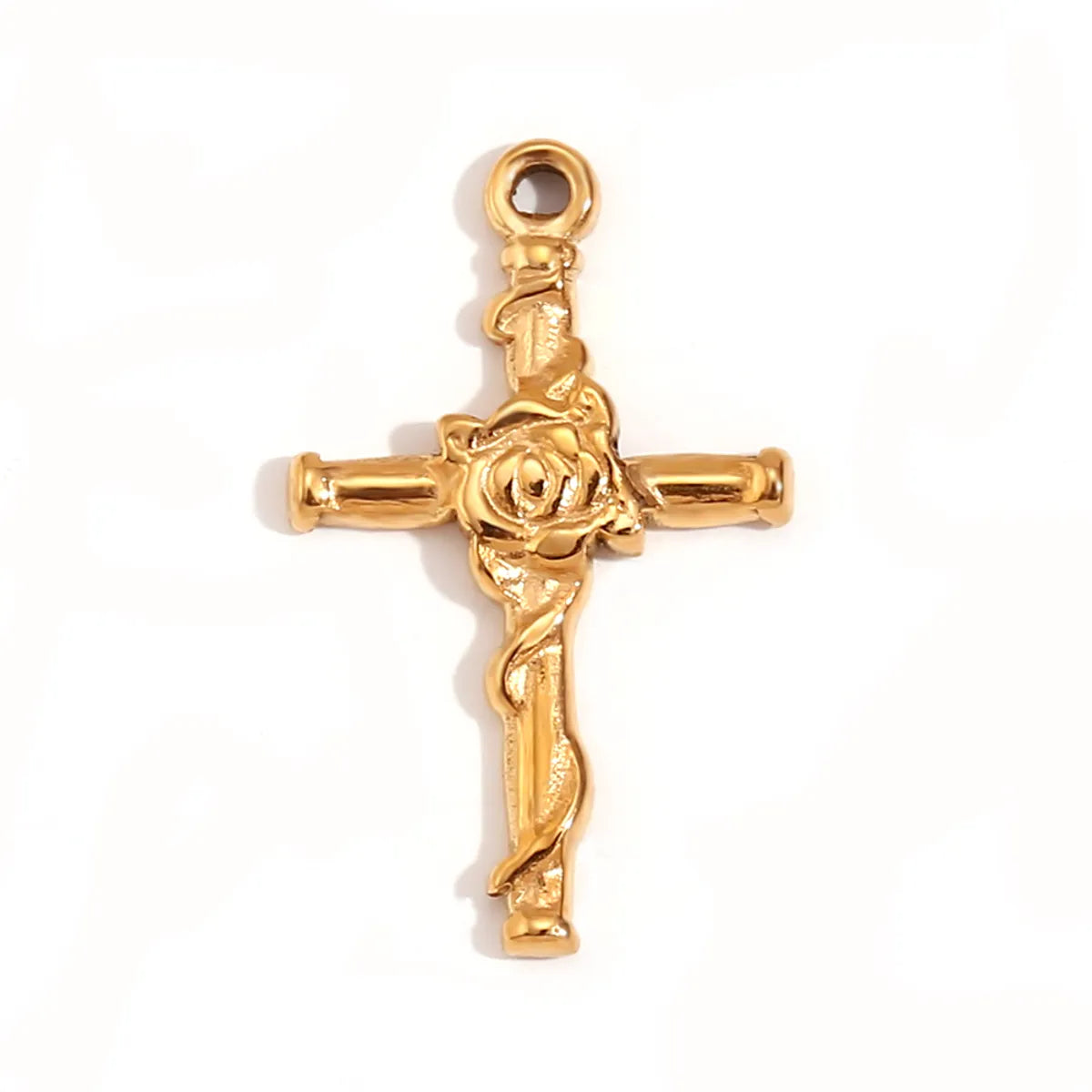 1 Piece 304 Stainless Steel 18K Gold Plated Cross Heart Shape Sandblasted Polished Pendant