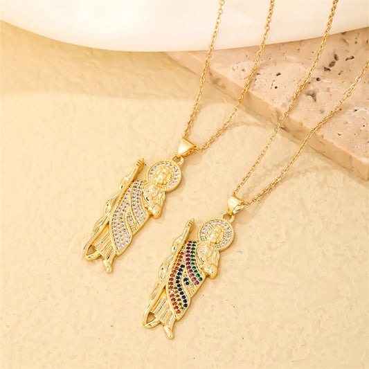 Vintage Style Simple Style Color Block Stainless Steel Copper Plating Inlay Zircon Gold Plated Pendant Necklace