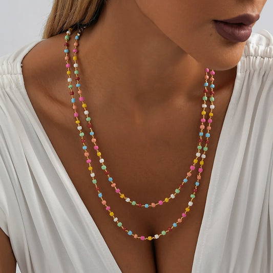 Vintage Style Simple Style Color Block Synthetic Resin Beaded Plating Women's Long Necklace