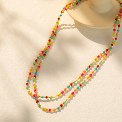 Vintage Style Simple Style Color Block Synthetic Resin Beaded Plating Women's Long Necklace