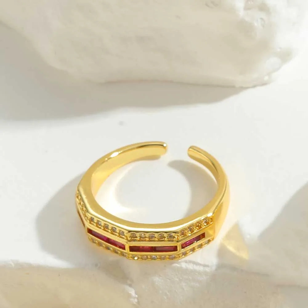 Vintage Style Simple Style Commute Geometric Copper Enamel Plating Inlay Zircon 14k Gold Plated Open Rings