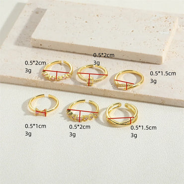 Vintage Style Simple Style Commute Solid Color Copper Plating Inlay Zircon 14k Gold Plated Open Rings