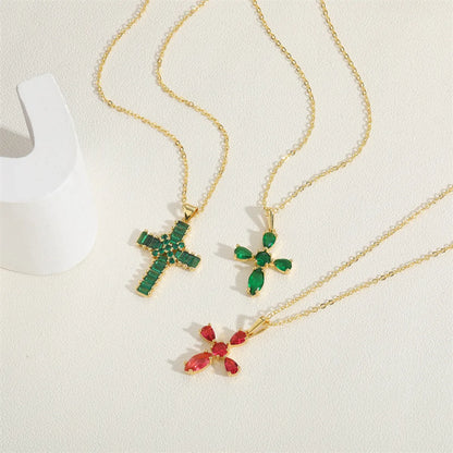 Vintage Style Simple Style Cross Copper 14k Gold Plated Zircon Pendant Necklace In Bulk