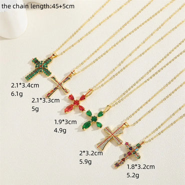 Vintage Style Simple Style Cross Copper 14k Gold Plated Zircon Pendant Necklace In Bulk