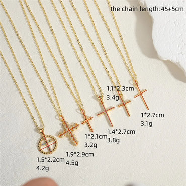 Vintage Style Simple Style Cross Copper 14k Gold Plated Zircon Pendant Necklace In Bulk