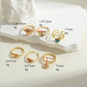 Vintage Style Simple Style Devil's Eye Copper Plating Inlay Zircon 14k Gold Plated Open Rings