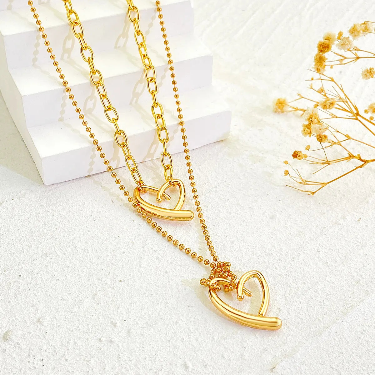 Vintage Style Simple Style Heart Shape 14k Gold Plated Alloy Wholesale Double Layer Necklaces