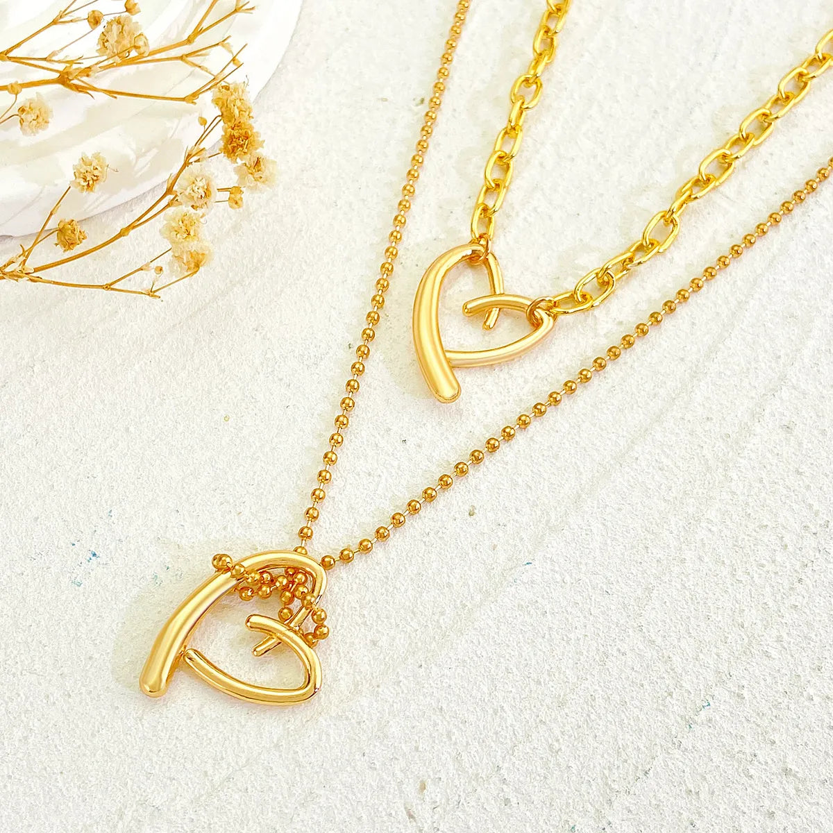 Vintage Style Simple Style Heart Shape 14k Gold Plated Alloy Wholesale Double Layer Necklaces