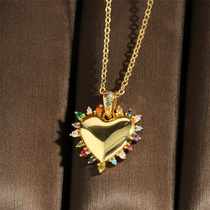 Vintage Style Simple Style Heart Shape Copper 18k Gold Plated Zircon Pendant Necklace In Bulk