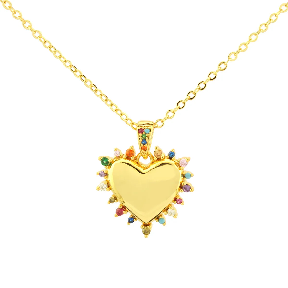 Vintage Style Simple Style Heart Shape Copper 18k Gold Plated Zircon Pendant Necklace In Bulk