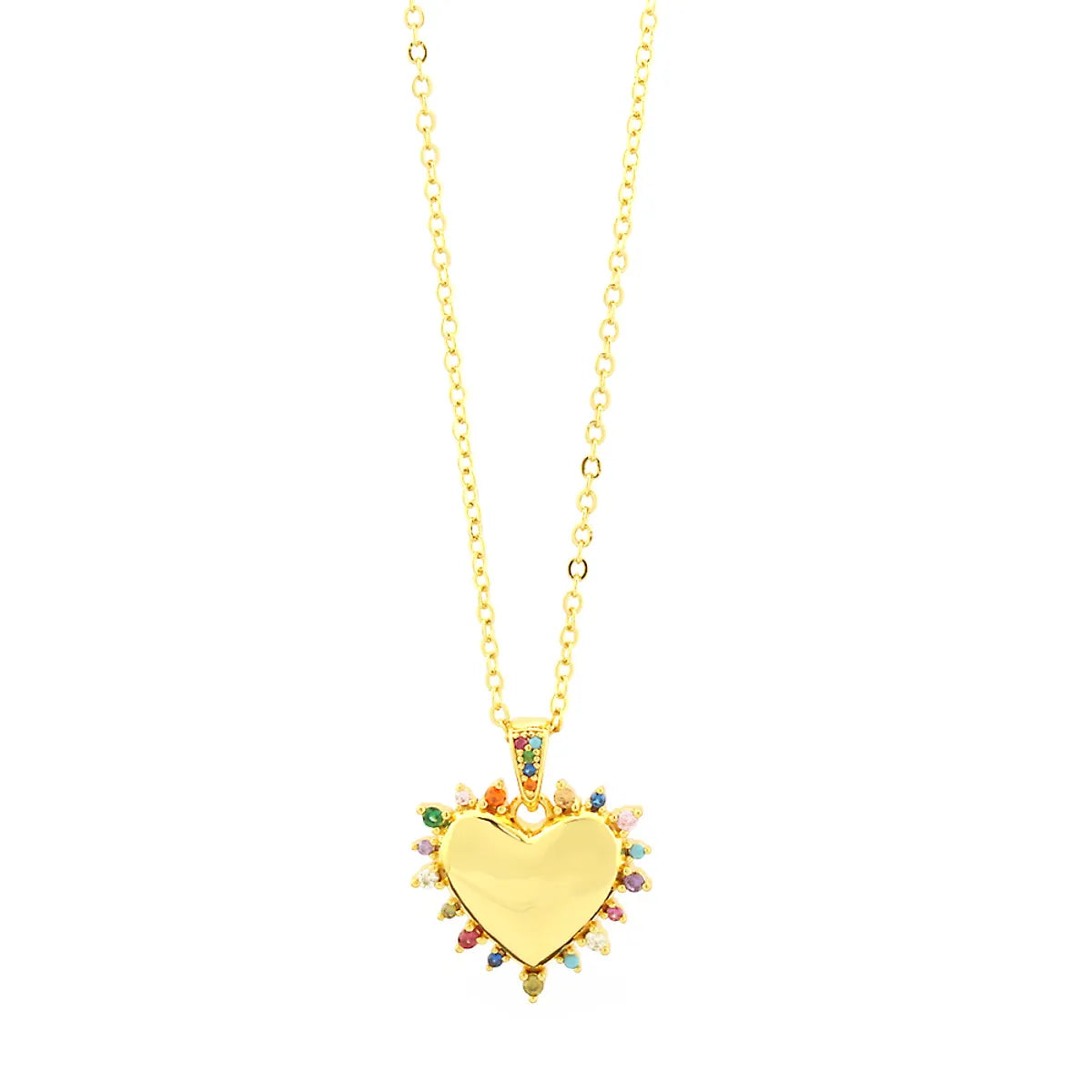 Vintage Style Simple Style Heart Shape Copper 18k Gold Plated Zircon Pendant Necklace In Bulk