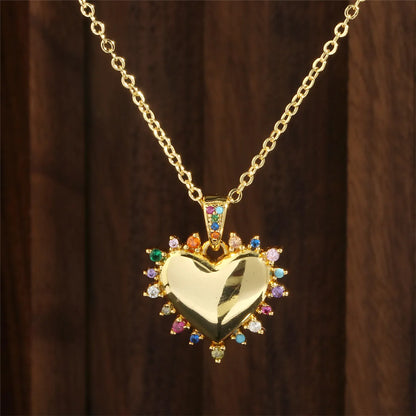 Vintage Style Simple Style Heart Shape Copper 18k Gold Plated Zircon Pendant Necklace In Bulk