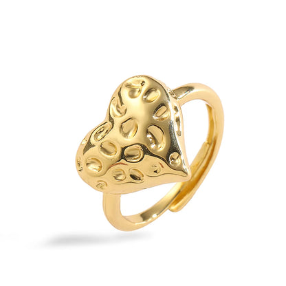 Vintage Style Simple Style Heart Shape Twist Copper 18k Gold Plated Zircon Rings In Bulk