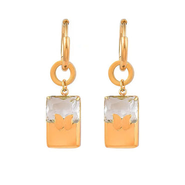 Vintage Style Simple Style Human Square Butterfly Titanium Steel Plating Inlay Zircon 18k Gold Plated Earrings Necklace