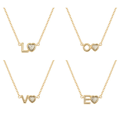 Vintage Style Simple Style Letter Heart Shape Alloy Plating Inlay Rhinestones Women's Pendant Necklace