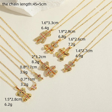 Vintage Style Simple Style Little Bear Stainless Steel Copper 14k Gold Plated Zircon Pendant Necklace In Bulk