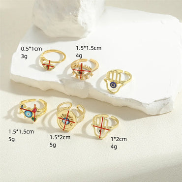 Vintage Style Simple Style Palm Copper Plating Inlay Zircon 14k Gold Plated Open Rings