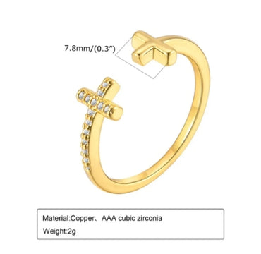 Vintage Style Simple Style Roman Style Cross Copper Plating Inlay Zircon Gold Plated Open Rings