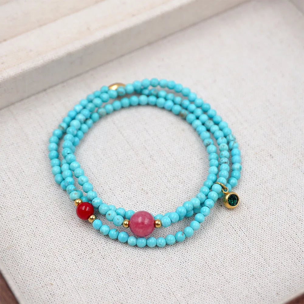 Vintage Style Simple Style Round 304 Stainless Steel Turquoise Stone Wholesale Bracelets