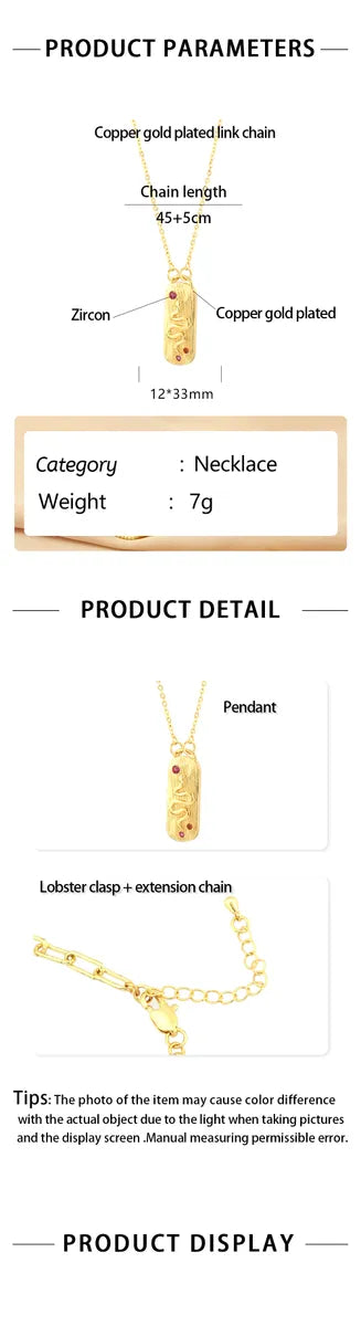 Vintage Style Simple Style Snake Copper 18k Gold Plated Zircon Pendant Necklace In Bulk