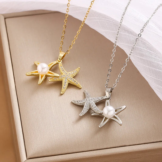 Vintage Style Simple Style Star Solid Color Stainless Steel Plating Inlay Zircon Pendant Necklace