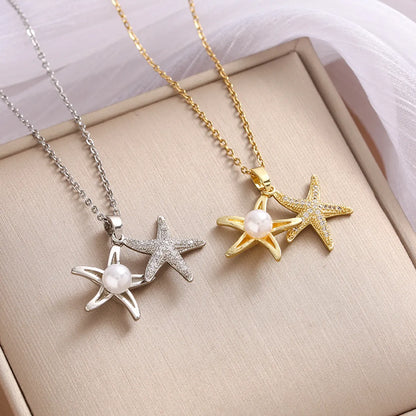 Vintage Style Simple Style Star Solid Color Stainless Steel Plating Inlay Zircon Pendant Necklace