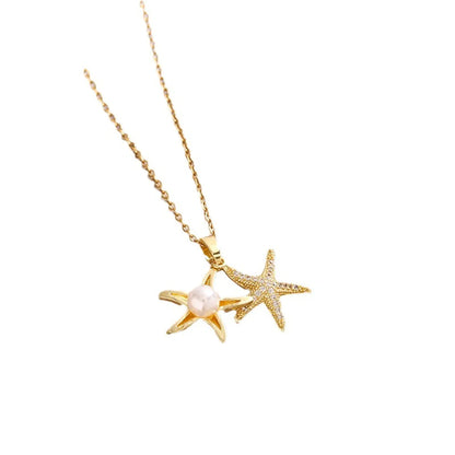 Vintage Style Simple Style Star Solid Color Stainless Steel Plating Inlay Zircon Pendant Necklace