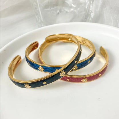 Vintage Style Simple Style Streetwear Star 304 Stainless Steel 14K Gold Plated Zircon Bangle In Bulk