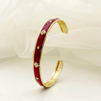 Vintage Style Simple Style Streetwear Star 304 Stainless Steel 14K Gold Plated Zircon Bangle In Bulk