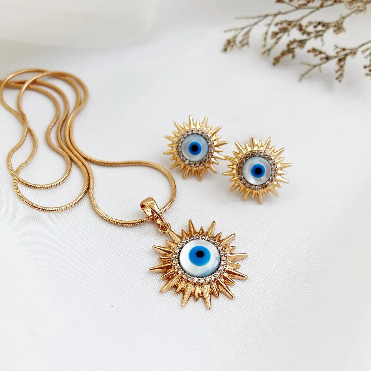 Vintage Style Simple Style Sun Devil'S Eye Alloy Plating 14k Gold Plated Women'S Earrings Necklace